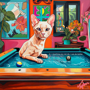 Cat on an A.I Pool Table (A.I. Generated)